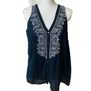 Converse V Neck Embroidered Sleeveless Blouse Size Medium